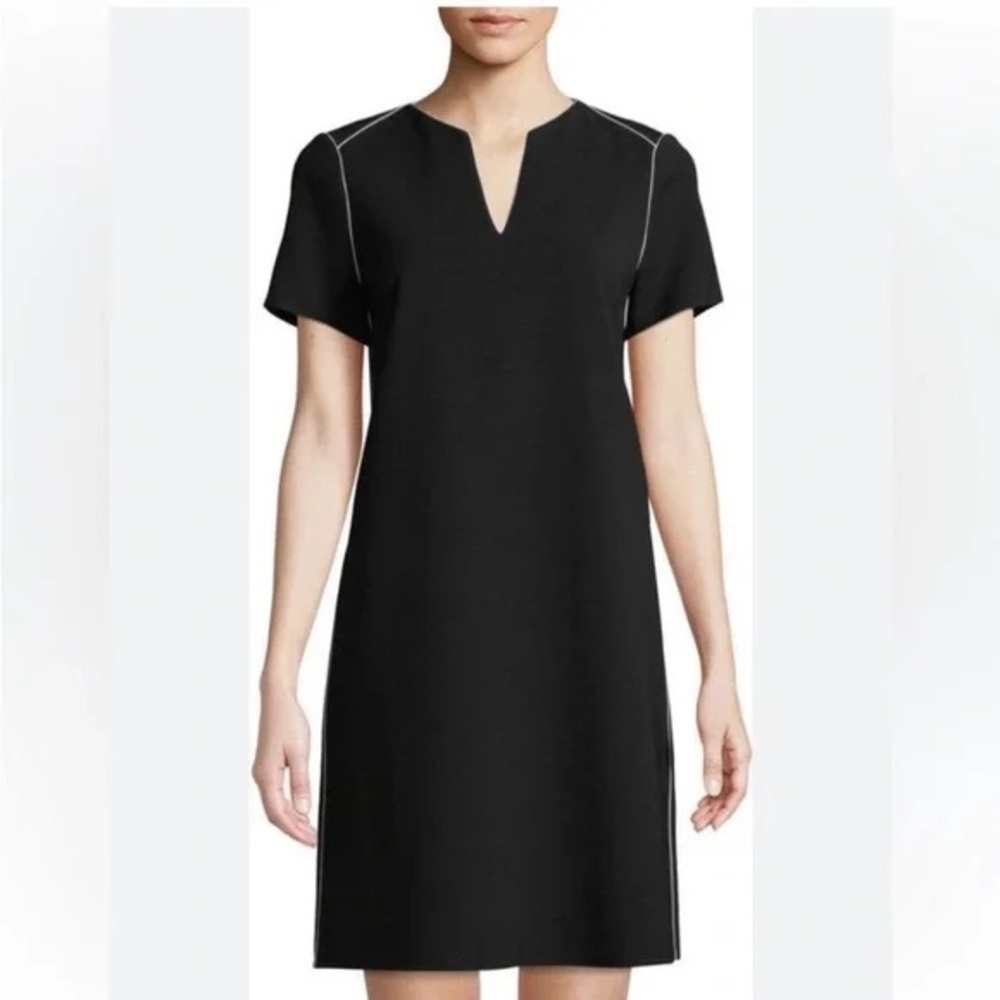 Lafayette 148 New York Ezra Contrast Piped  Shift Short Sleeve Dress